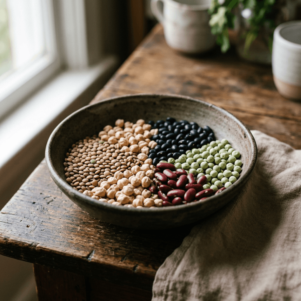 Folate-rich legumes including lentils, chickpeas, black beans, kidney beans, and peas